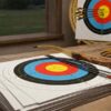 tarcza strzelecka papierowa 45 na 45 zamontowana na macie luczniczej