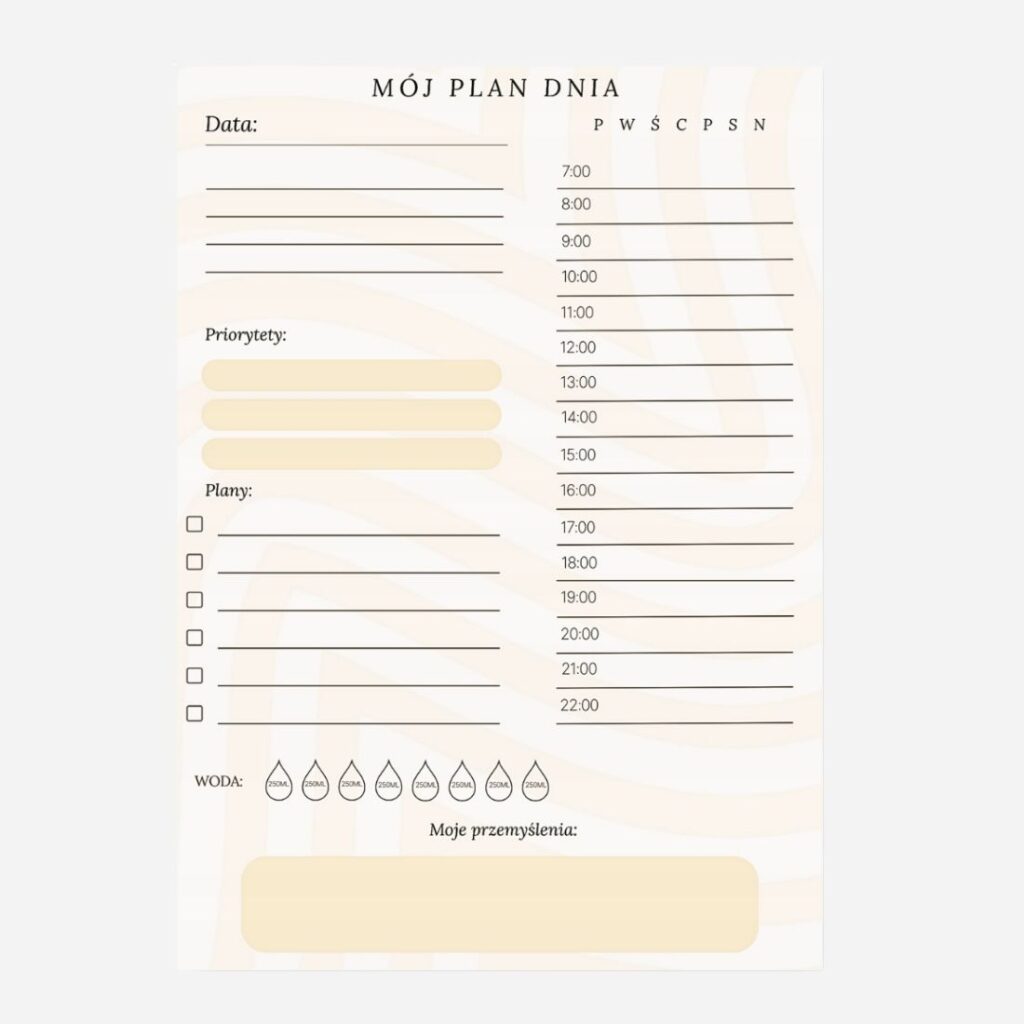 Elegancki planer dzienny 100 kart bez okładki na modnym beżowym papierze grubym 90g