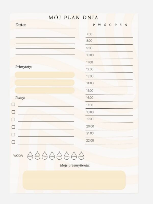 Elegancki planer dzienny 100 kart bez okładki na modnym beżowym papierze grubym 90g