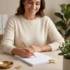 Minimalistyczny notes dot grid A4 100 kartek 90g w centralnym kadrze na jasnym tle studyjnym Minimalistyczny notes dot grid A4 100 kartek 90g w centralnym kadrze na jasnym tle studyjnym