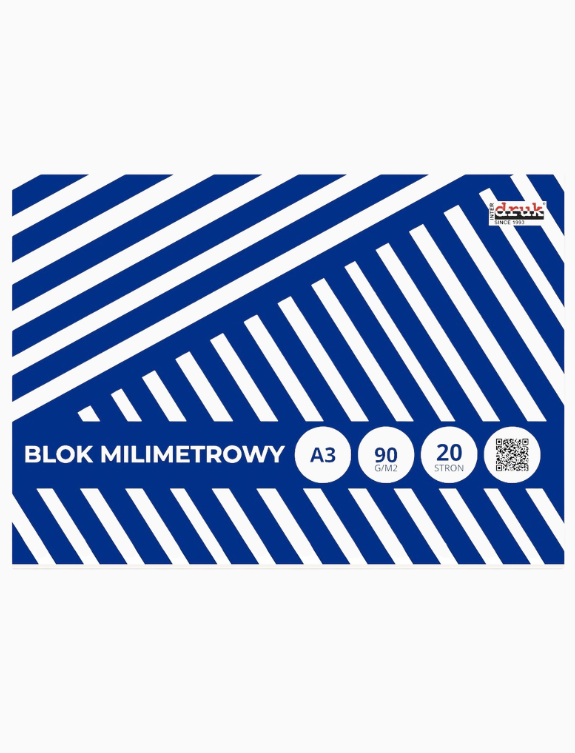 Mocna podkładka i kolorowa okładka w bloku milimetrowym A3 20 kart 90g polskiej marki Interdruk