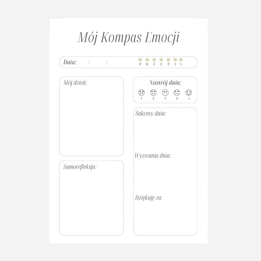 Planer emocji Mój Kompas Emocji Interdruk - minimalistyczny blok dziennika uważności ze sztywną podkładką A4 i A5