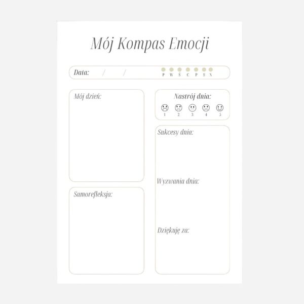 Planer emocji Mój Kompas Emocji Interdruk - minimalistyczny blok dziennika uważności ze sztywną podkładką A4 i A5