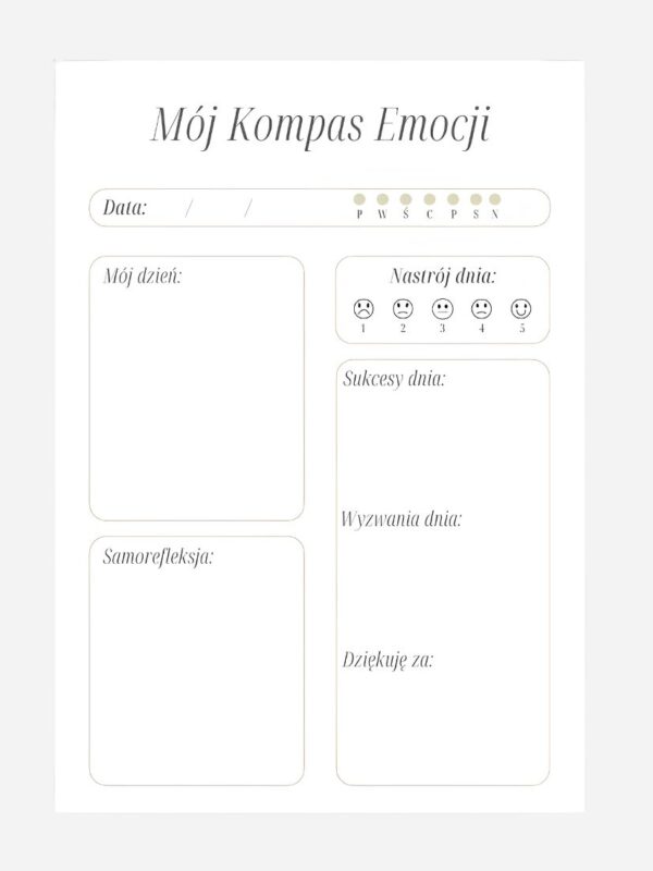 Planer emocji Mój Kompas Emocji Interdruk - minimalistyczny blok dziennika uważności ze sztywną podkładką A4 i A5