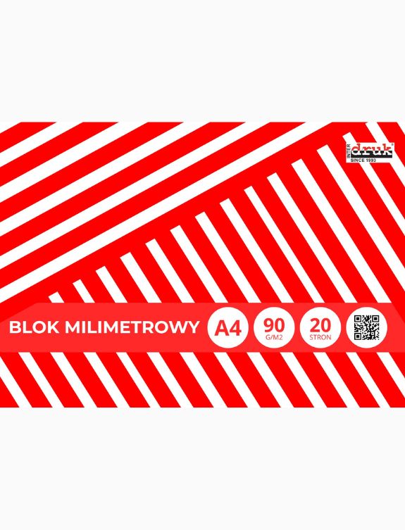 Blok milimetrowy A4 z siatką, 20 kartek (90 g/m²)