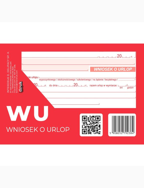 druk wniosek urlopowy format a6 blok do kadr i plac