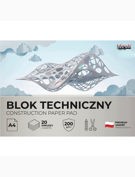 blok rysunkowy techniczny a4 gramatura 200g m2 gruby papier bialy