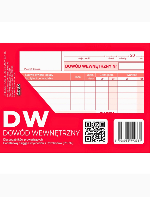 druk ksiegowy dowod wewnetrzny format a6 blok z oswiadczeniem