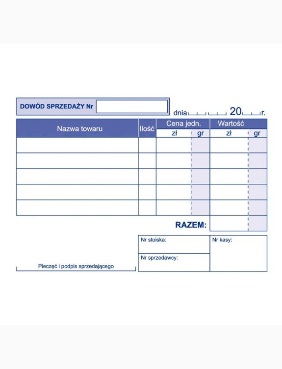 DS druk dowód sprzedaży paragon A7 80 kartek samokopiujących