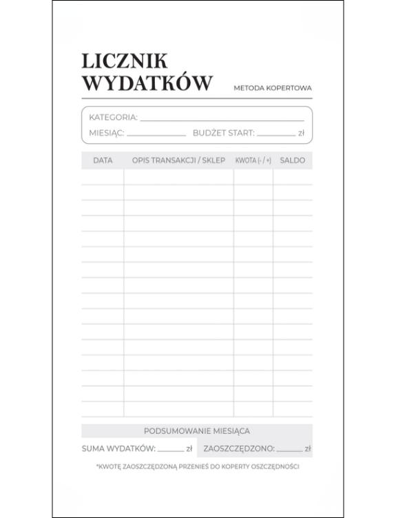 licznik wydatkow notes budzetowy a6 do segregatora metoda kopertowa